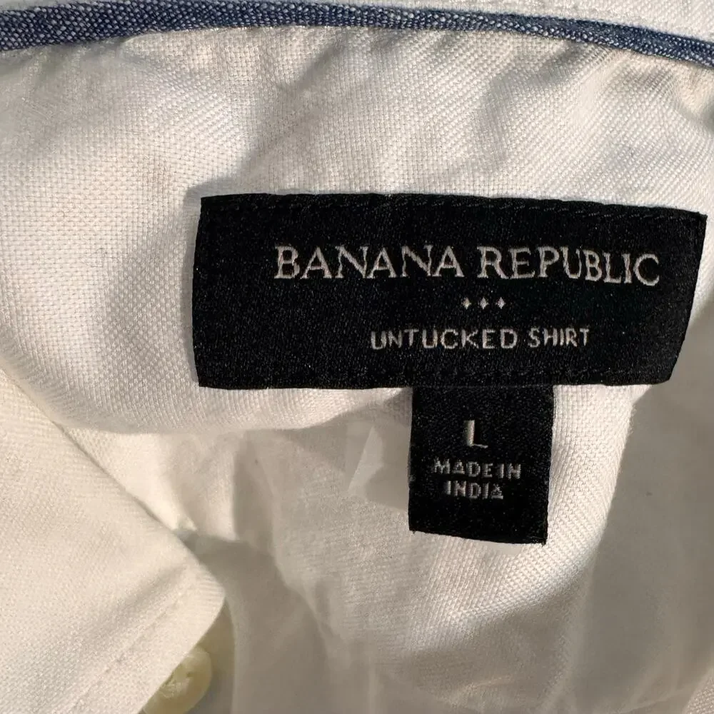 Banana Republic Mens Large White Cotton Untucked Button Down Shirt